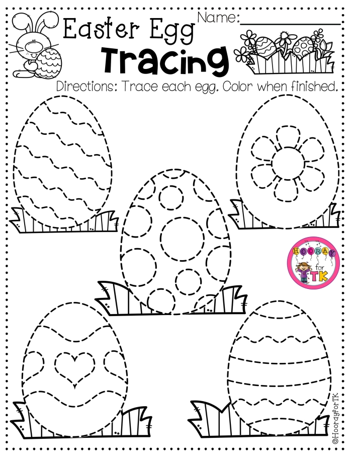 Colorful Easter eggs and spring characters ready to color for young learners celebrating the holiday