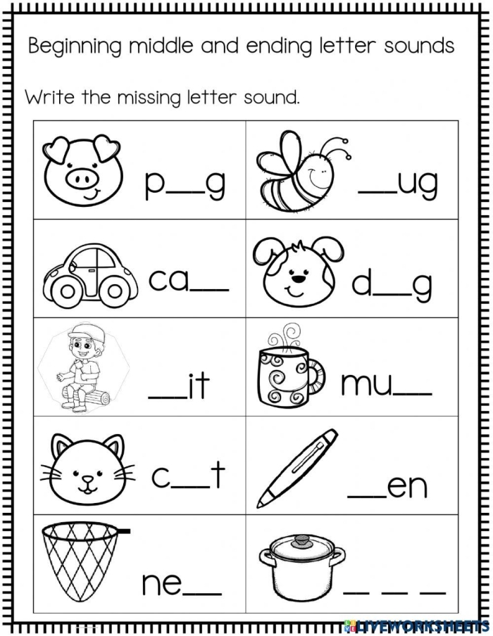 End Sounds Worksheet 8 Phonetic Spelling Practice for Preschoolers Pre-K student worksheet focusing on identifying end sounds for early literacy development