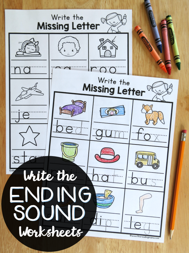 Identifying ending phonics sounds practice sheet for early learners 7 Pre-K worksheet page featuring colorful illustrations for identifying end sounds