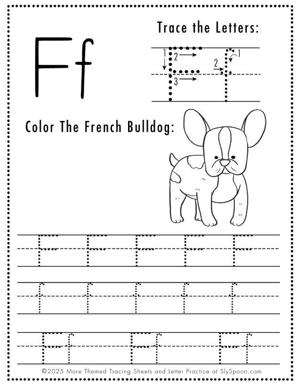 A cute dog character with dotted curved lines for preschoolers to trace and follow in different directions