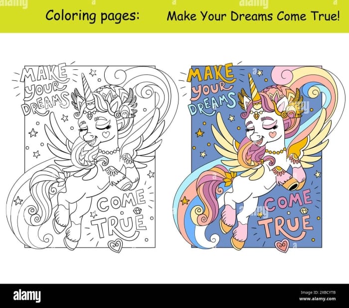 Coloring page of a winged unicorn soaring through a vibrant rainbow, designed for young learners. Color the Flying Unicorn worksheet for Pre-K students in Earth and Space Science.