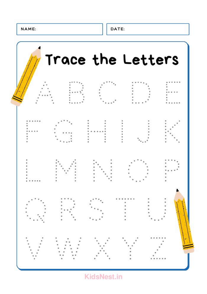 Worksheet for tracing letters designed for Pre-K students to enhance fine motor skills