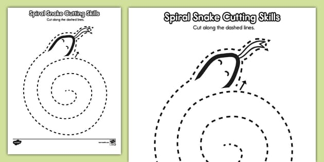 Physical Science worksheet for Pre-K Colorful snake spiral worksheet for kids to cut and color, enhancing fine motor skills. Engaging Pre-K physical science arts and crafts activity.