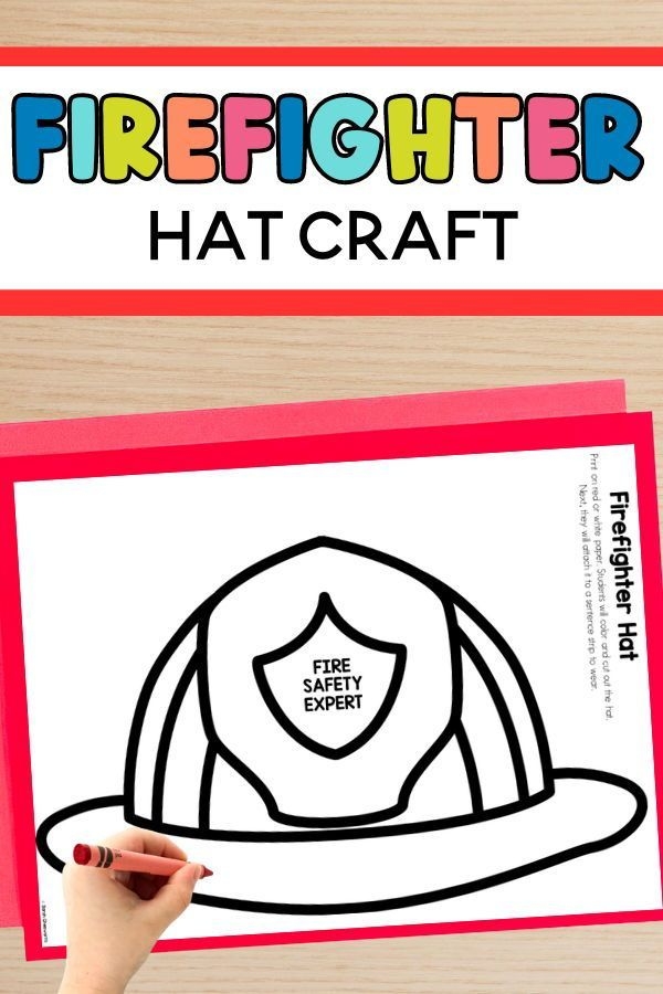 Simple firefighter hat coloring template for preschool children learning about community helpers
