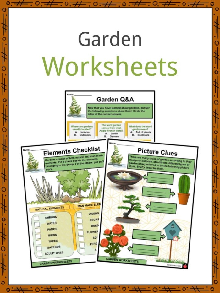 Pre-K geometry worksheet for cutting and planting fruits in a garden