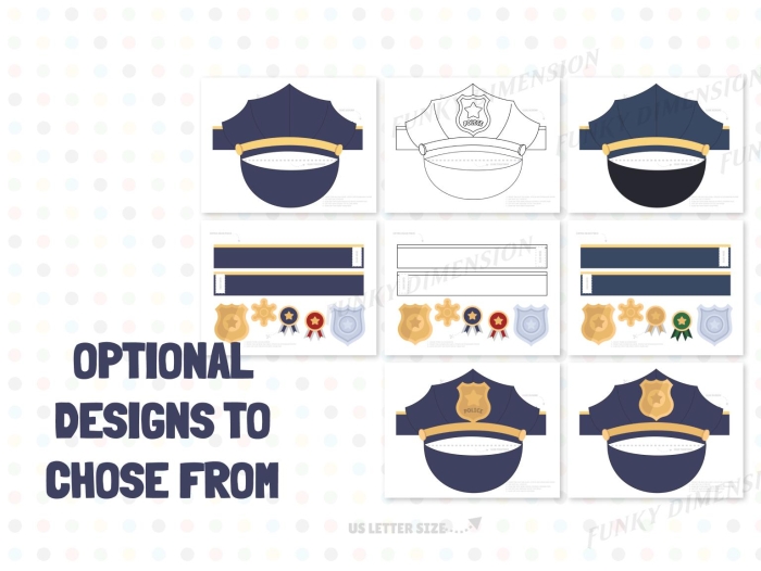 Police Officer Hat and Badge Geometry Coloring Page 6 Pre-K student worksheet featuring a police officer hat and badge for geometry coloring practice