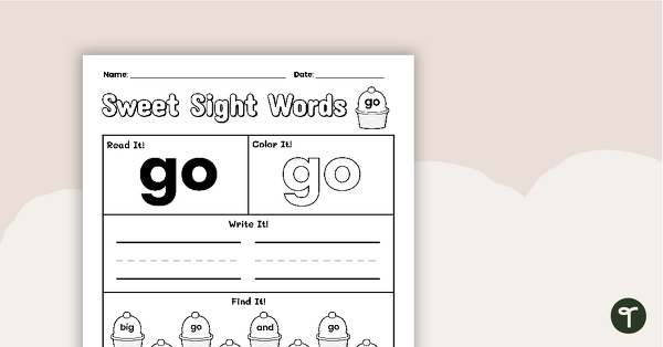 A colorful worksheet featuring fun activities to learn the sight word "Go" for Pre-K students
