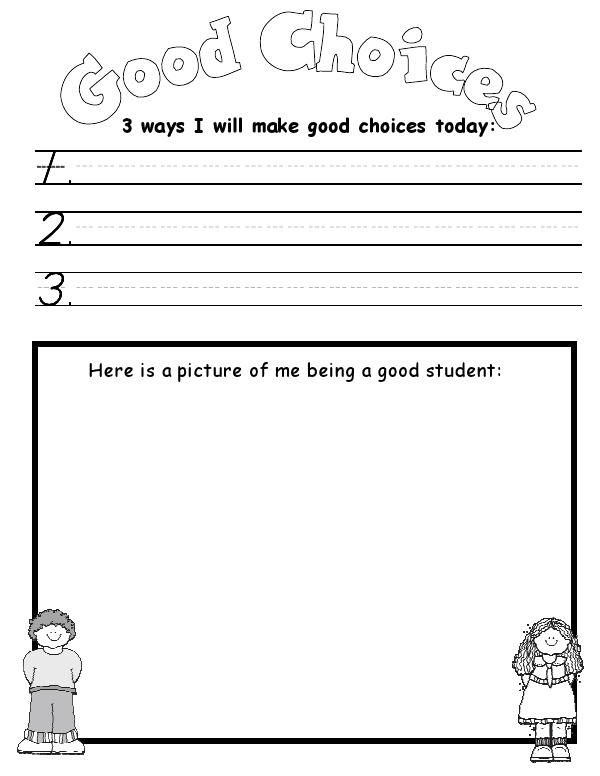 Pre-K student Good Choice Chart worksheet with star trackers for positive reinforcement