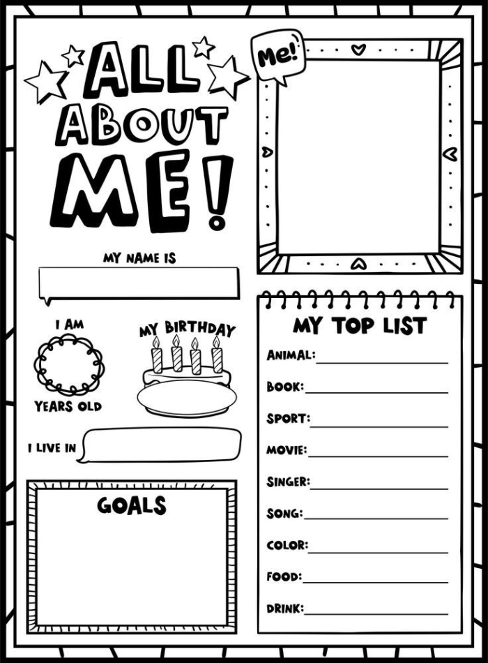 All About Me Report Writing Worksheet for Pre-K Students 18 Pre-K student completing an All About Me Report handwriting practice worksheet