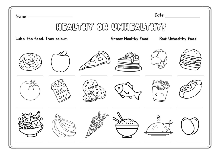A preschooler engages in a fun activity by cutting and pasting healthy lunch items on a worksheet