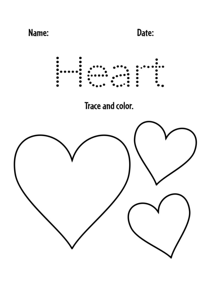 Trace the Heart Activity Sheet 24 Pre-K student tracing a heart shape on a Life Science coloring worksheet