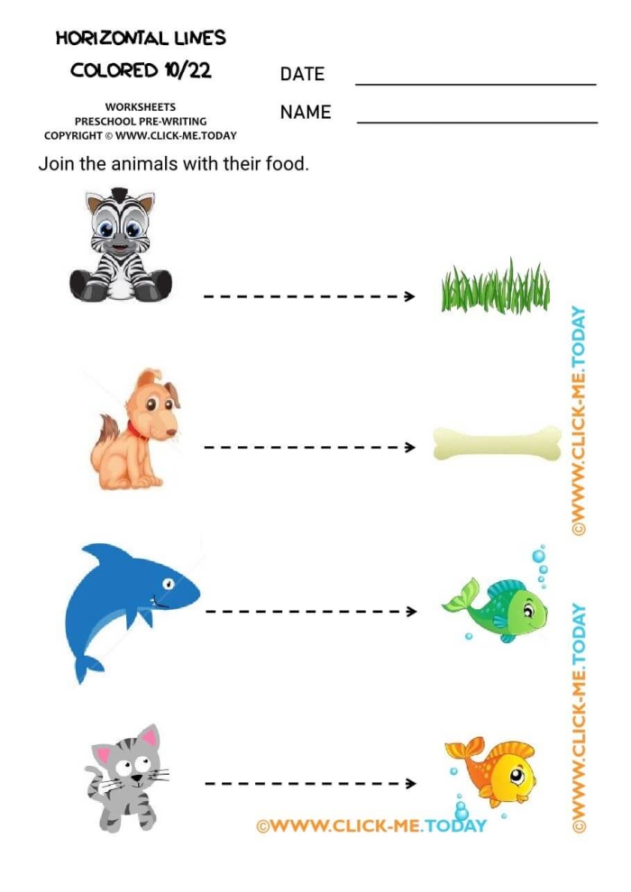 Prekindergarten worksheet showing horizontal tracing paths to help children develop fine motor skills for writing letters