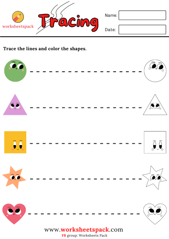Kids practicing fine motor skills by tracing horizontal lines on a Pre-K worksheet