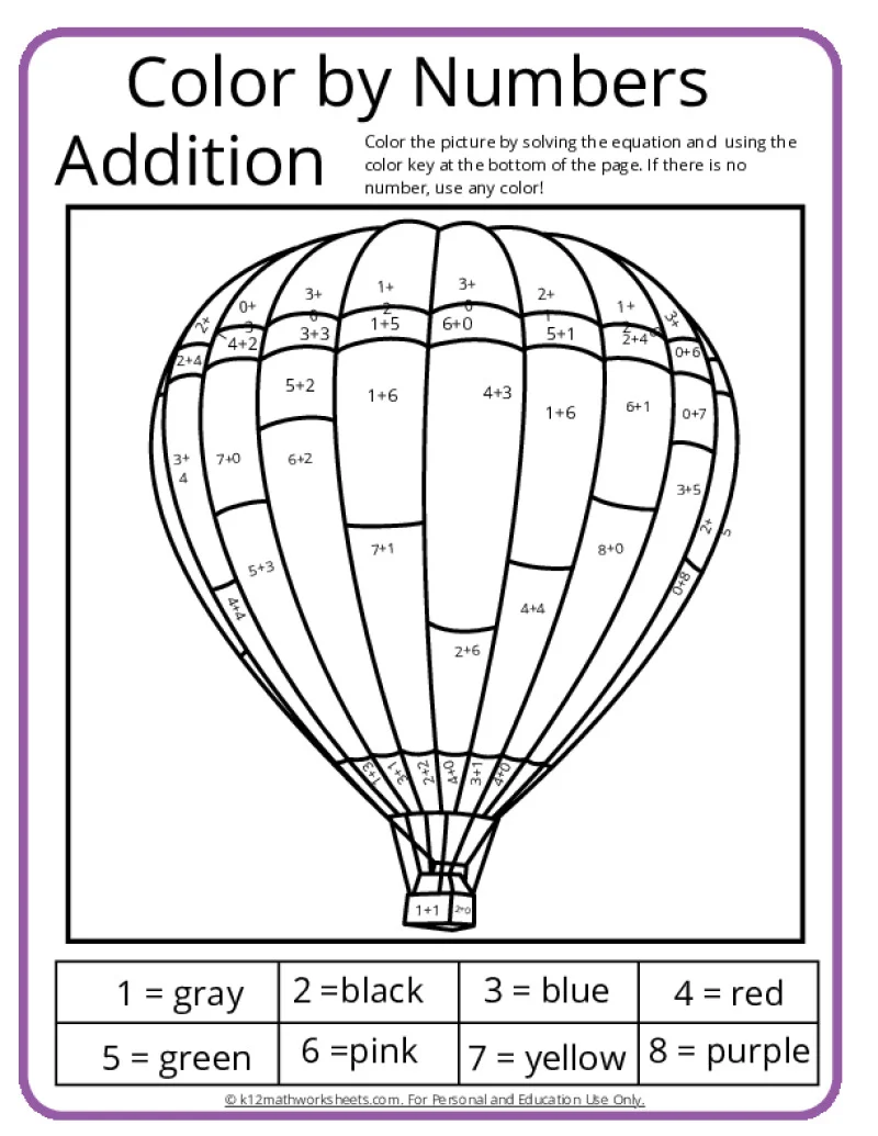 Color by Number: Hot Air Balloons worksheet for Pre-K