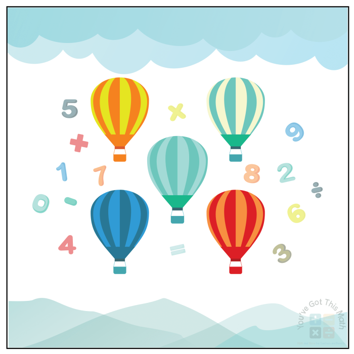 Color by number worksheet featuring colorful hot air balloons for Pre-K children