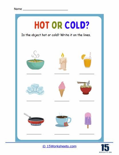 Hot or Cold? Worksheet for Pre-K Statistics Activities Children's worksheet featuring hot and cold items for classification