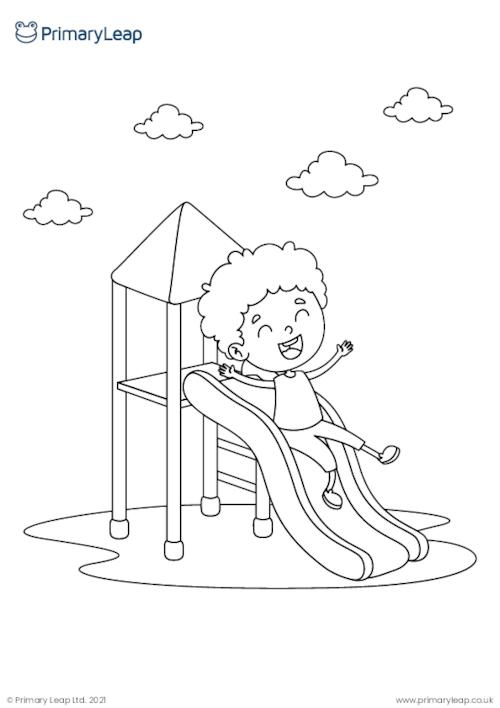 A happy child flying a colorful kite on a bright spring day for the Color the Kite-Flying Fun worksheet