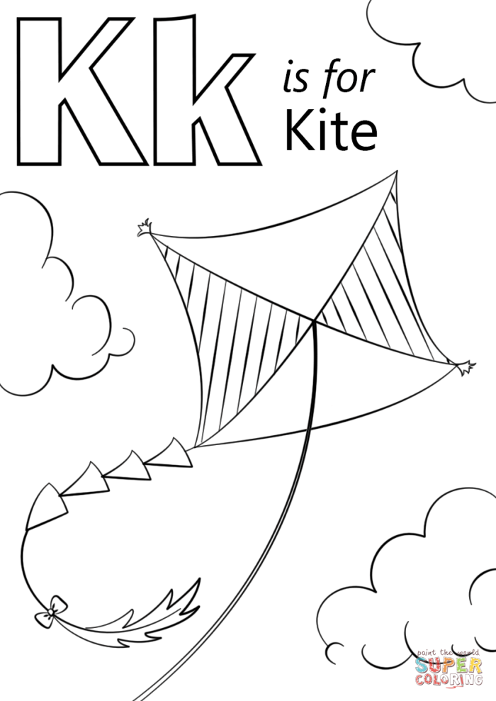 A happy child flying a kite on a sunny spring day from the fourth Color the Kite-Flying Fun worksheet