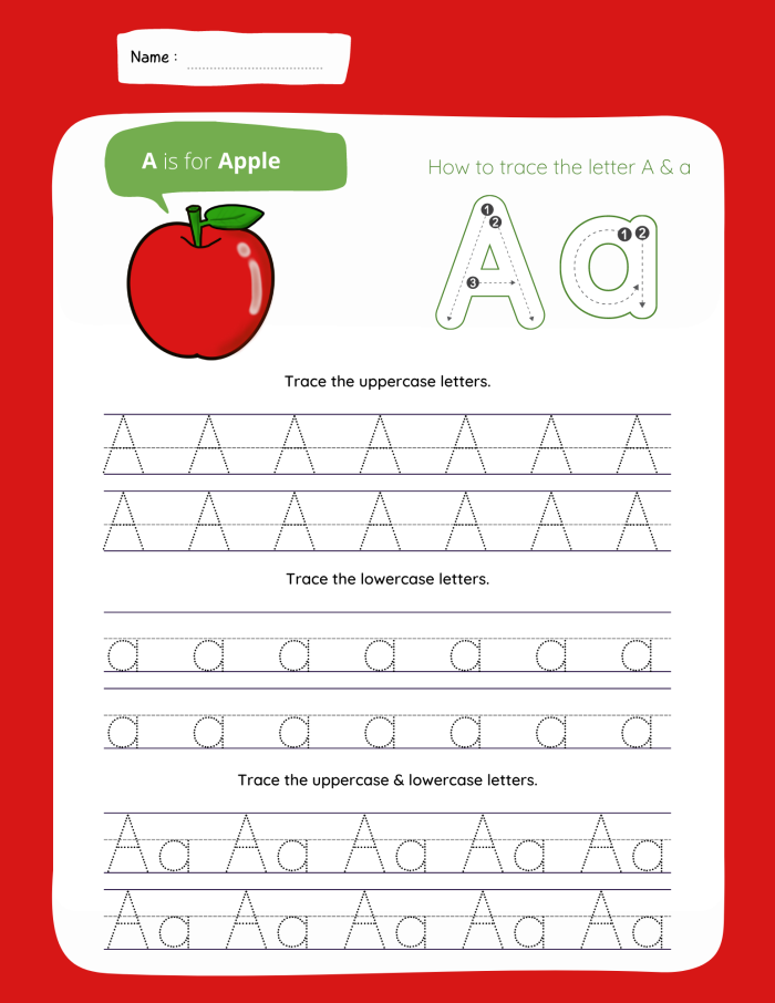 Worksheet designed for preschoolers to learn the letter A through fun coloring activities