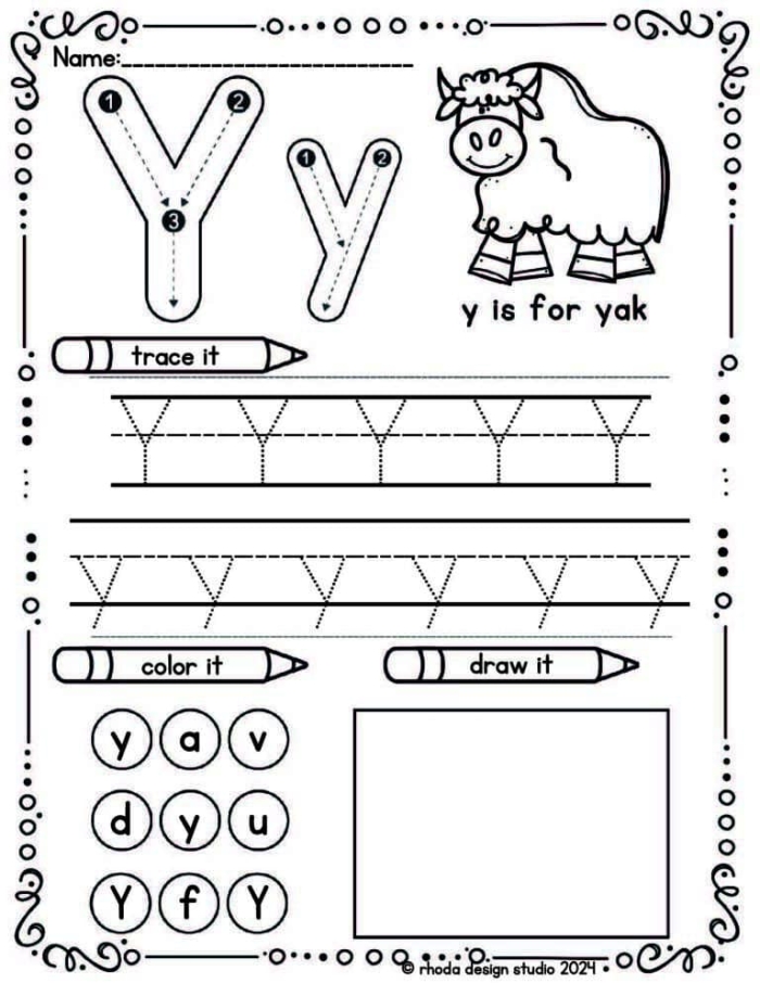 Pre-K printable worksheet featuring the letter A for coloring and phonetic practice