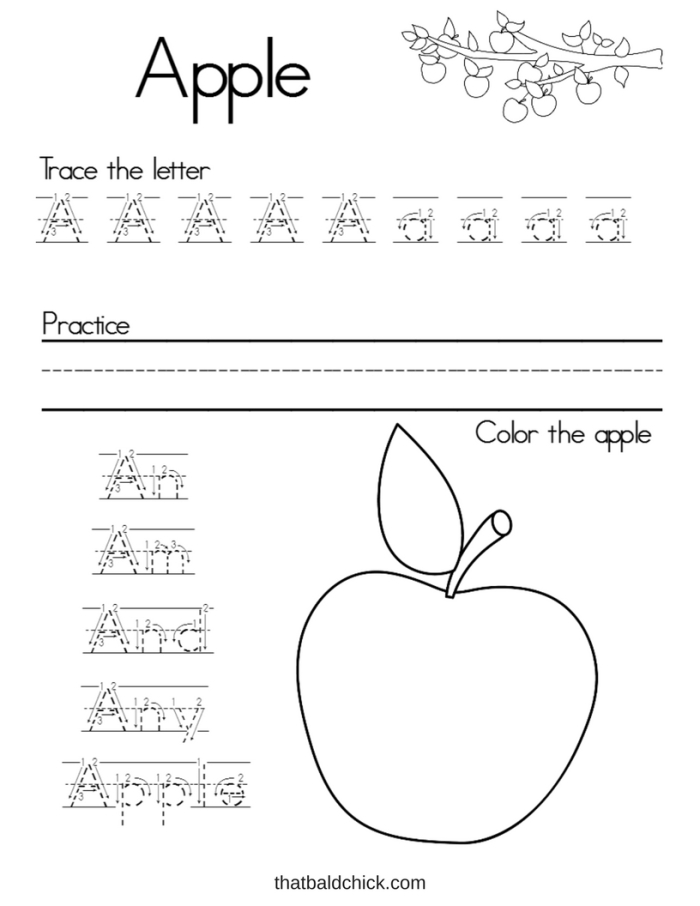 Worksheet for writing the letter a, suitable for early learners Lowercase handwriting worksheet for practicing the letter a for Pre-K children
