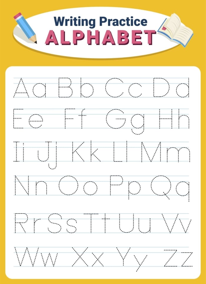 Tracing letters worksheet focused on the letter A for Pre-K students. Alphabet tracing practice for early learners featuring the letter A.