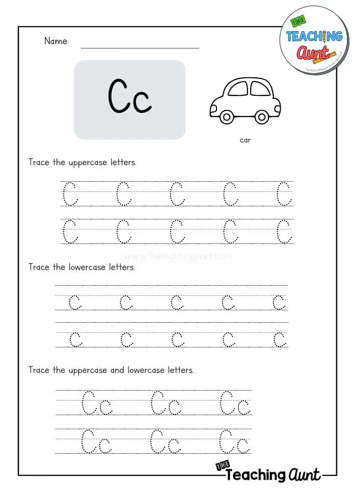 Prekindergarten worksheet for tracing lines and the letter C to build handwriting skills