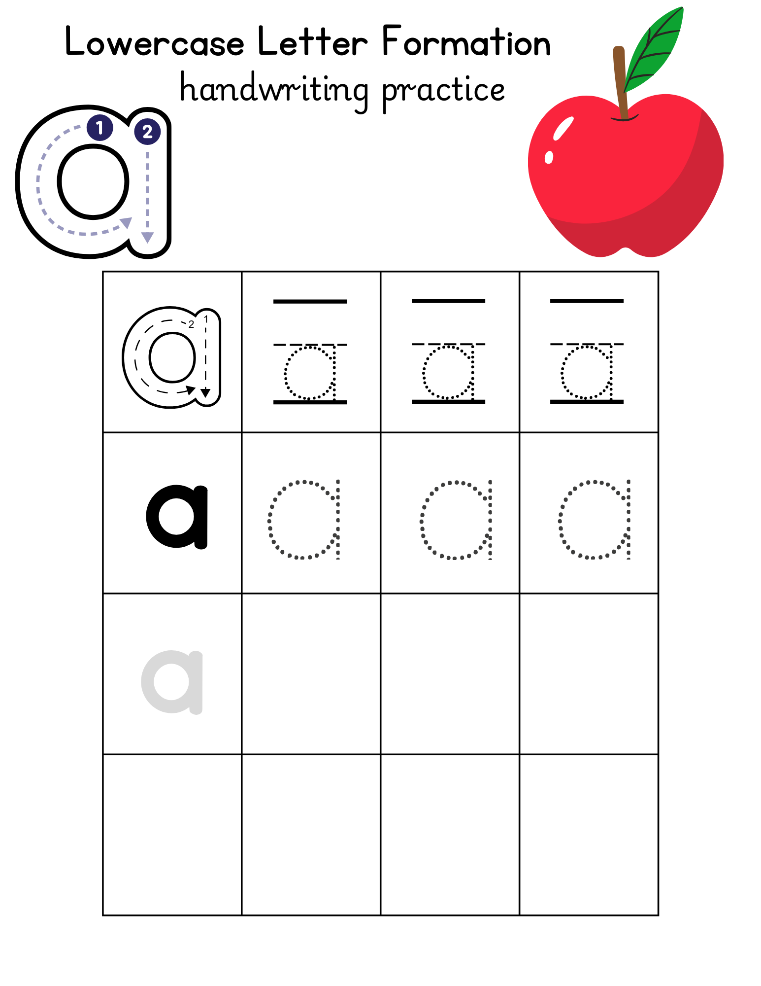 Worksheet for tracing lowercase letters c, o, and a for preschool handwriting practice