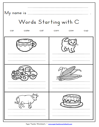 Worksheet for identifying objects that begin with the letter C for Pre-K students