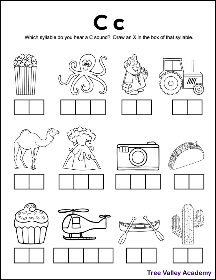 Worksheet featuring the "What's that Start With? C!" activity for Pre-K children to recognize objects beginning with the letter C. Engaging educational image for a reading game aimed at enhancing letter sound skills.