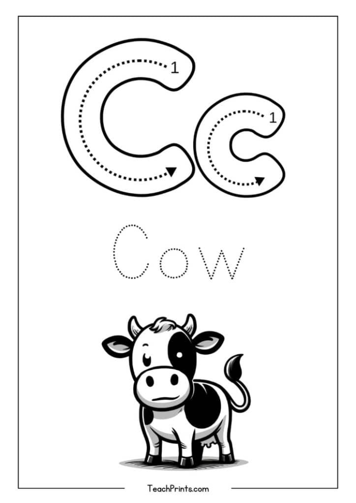 Prekindergarten worksheet for practicing tracing lines and the letter C