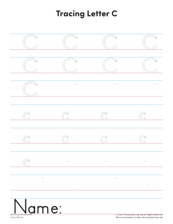 Pre-K worksheet showing dotted guide lines and the letter C for tracing practice 23