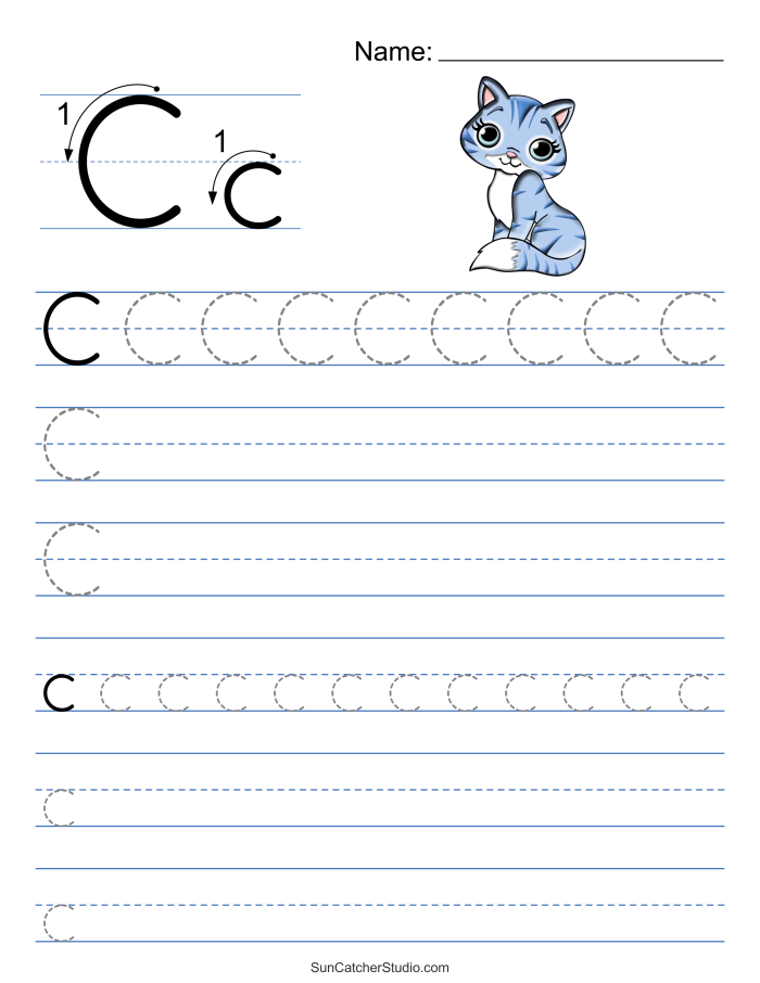 Practice Tracing the Letter C worksheet for Pre-K