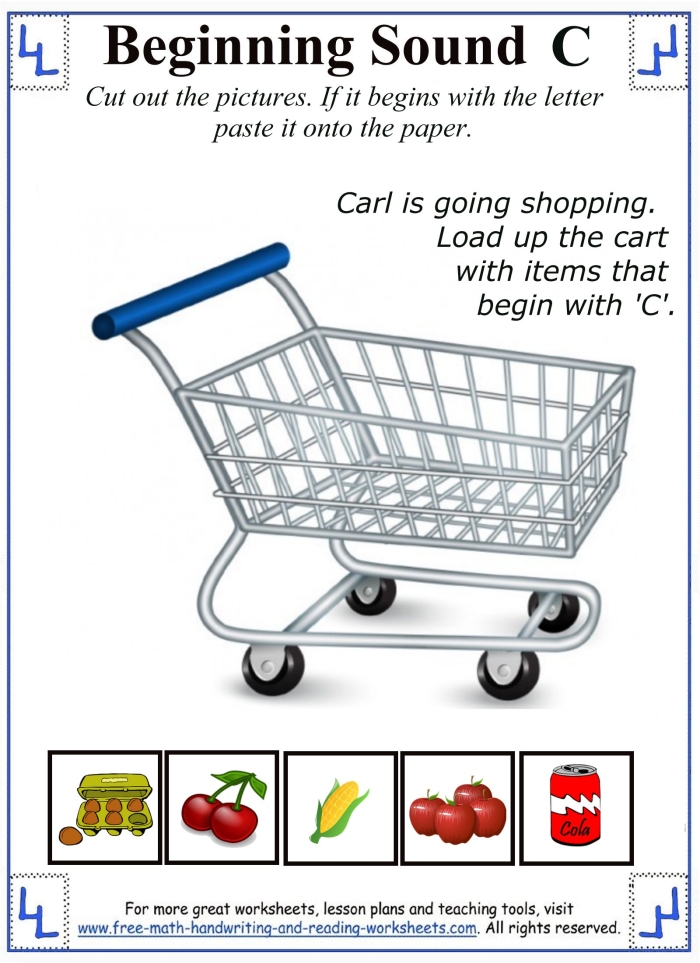 Pre-K student worksheet focusing on identifying objects that begin with the letter C for practice 21