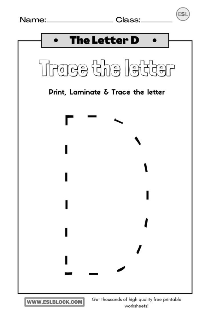 Pre-K worksheet with tracing lines and the letter D for fine motor skill development