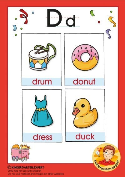 Pre-K phonics worksheet for identifying objects that start with the letter D