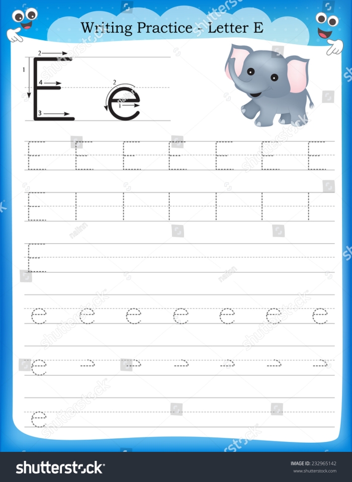 Practice Tracing the Letter E worksheet for preschoolers focusing on fine motor skills. Fun educational activity for young learners to trace and write the letter E.