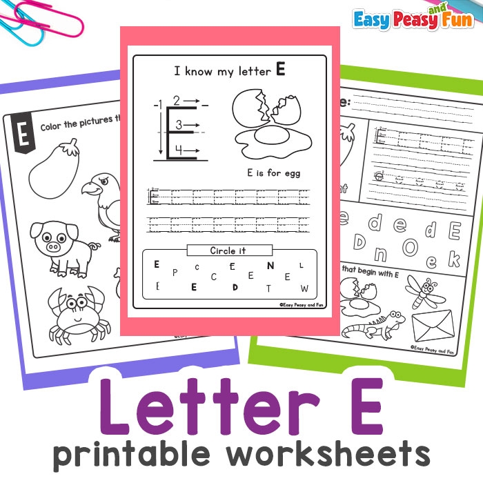 Preschooler engaging with a hands-on Letter Book E worksheet to identify words starting with the letter E