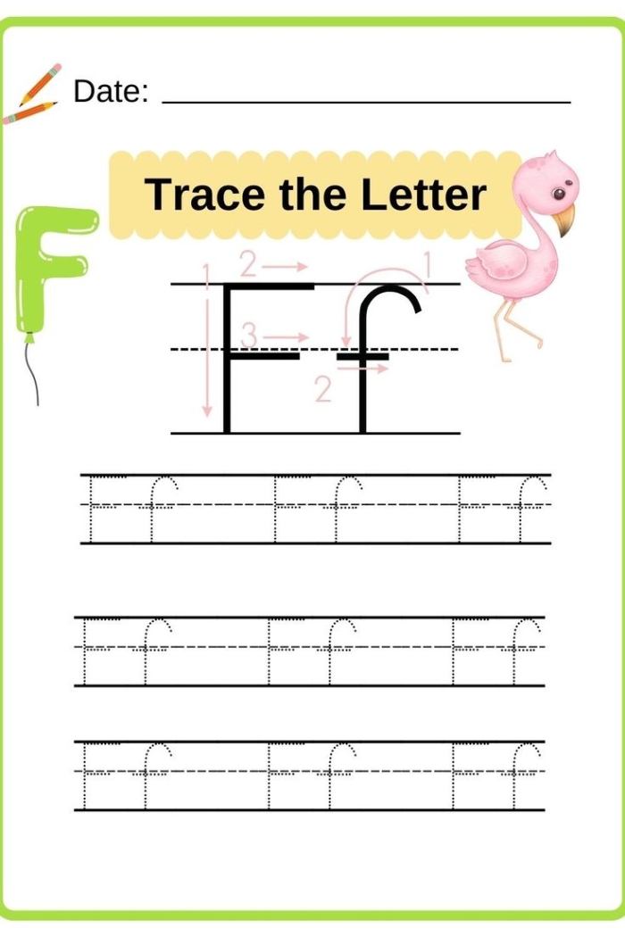 Lowercase Letters f and t Tracing Practice Worksheet 22 Pre-K worksheet with dotted lines for practicing lowercase letters f and t