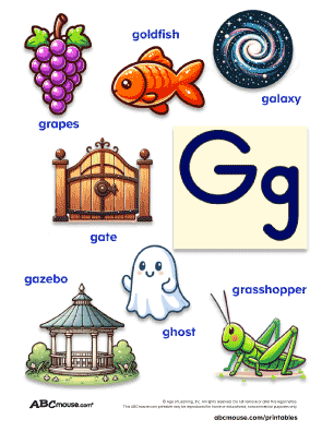 Pre-K phonics worksheet for identifying objects that begin with the letter G