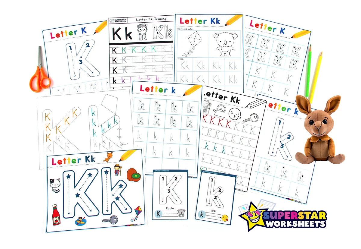Practice Tracing the Letter K Worksheet 17 Pre-K worksheet showing dotted guide lines and the letter K for students to practice tracing