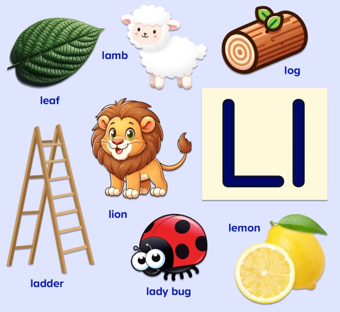 Pre-K phonics worksheet for identifying objects that begin with the letter L