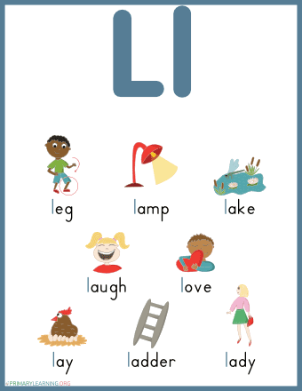 Pre-K phonics worksheet for identifying words and pictures that start with the letter L
