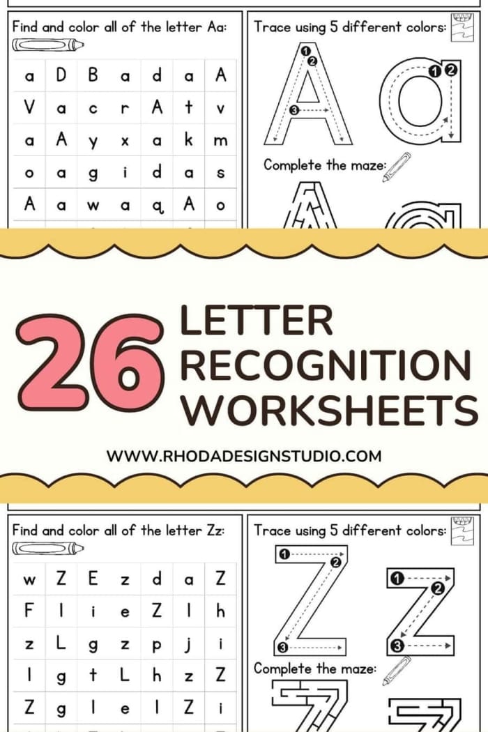 Pre-K alphabet worksheet featuring a matching activity for uppercase and lowercase letters