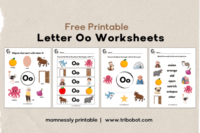 Pre-K printable worksheet featuring various objects that start with the letter O for phonics practice