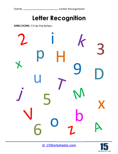 Pre-K student working on an Identifying Letters Assessment worksheet for Earth and Space Science lesson 13