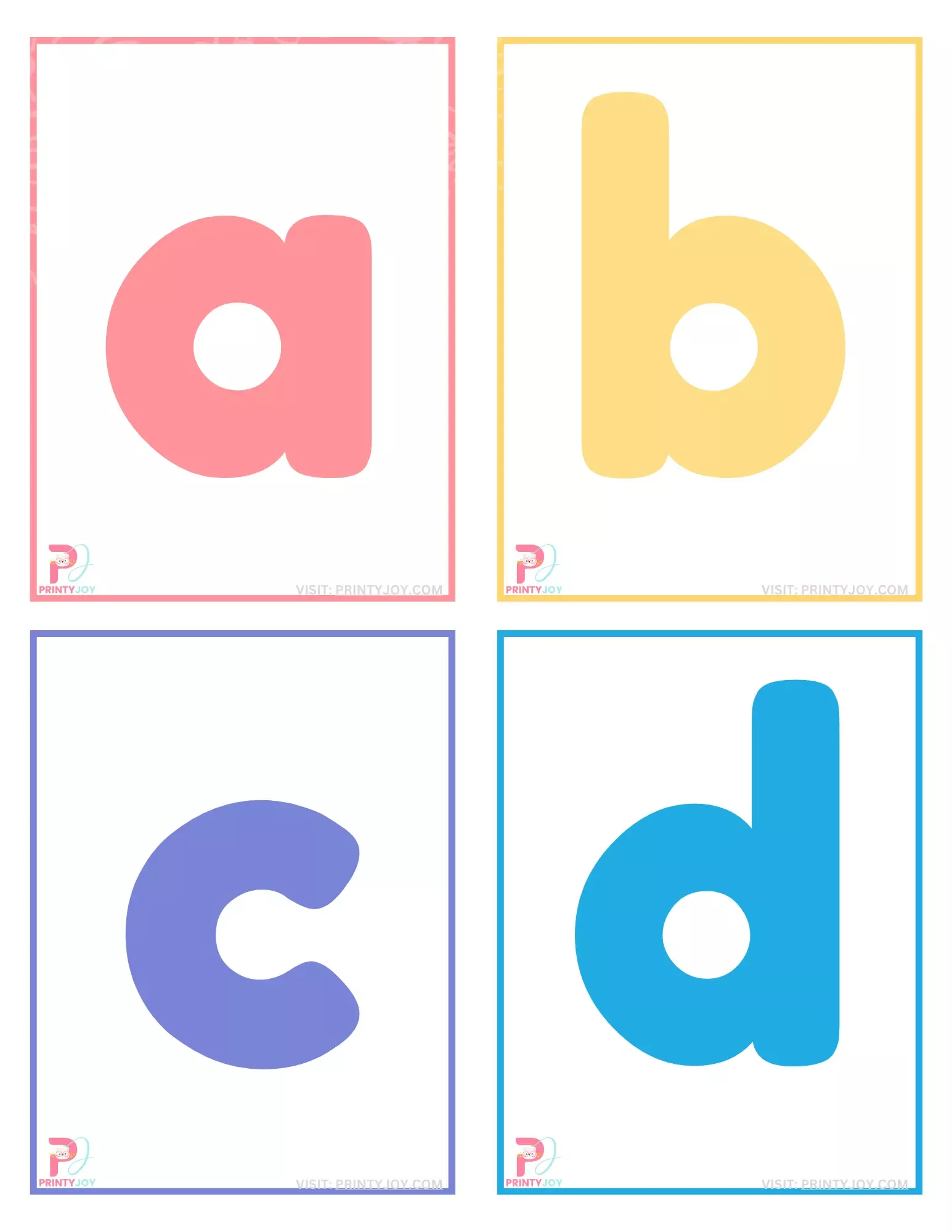 Set of friendly letter cards featuring the complete lowercase alphabet from a to z for Pre-K learners Colorful lowercase alphabet flash cards displaying letters a through z for early childhood letter recognition practice