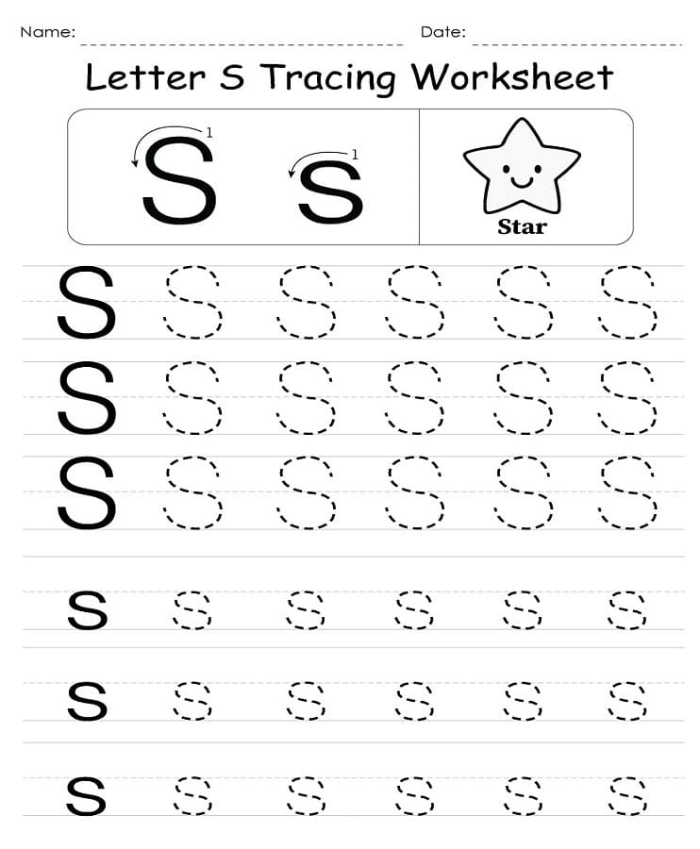Pre-K student tracing dotted letter S lines on a physical science themed worksheet