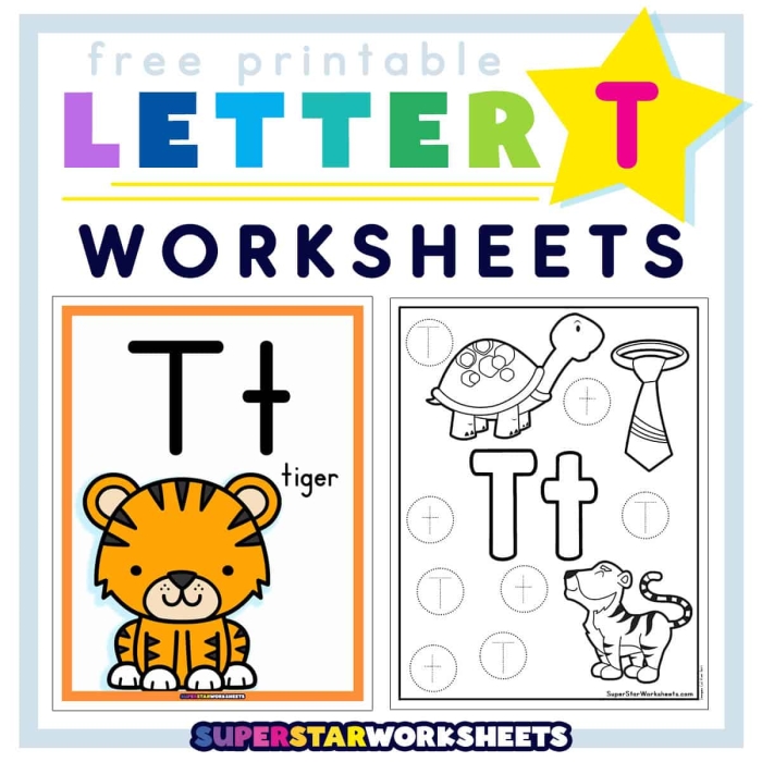 Worksheet for preschoolers to identify words beginning with the letter T