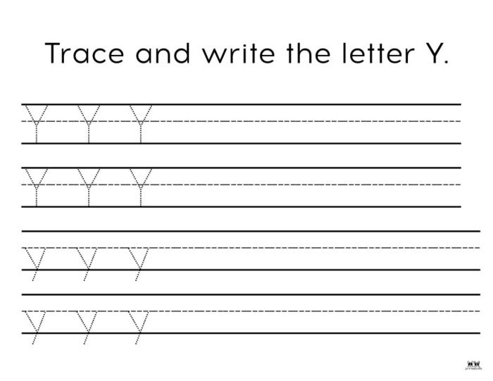 Worksheet featuring words that begin with the letter Y for early learners